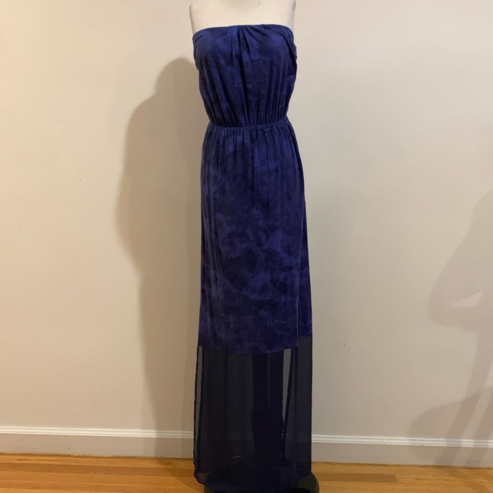 Express Strapless Blue Patterned Maxi Dress - image 1